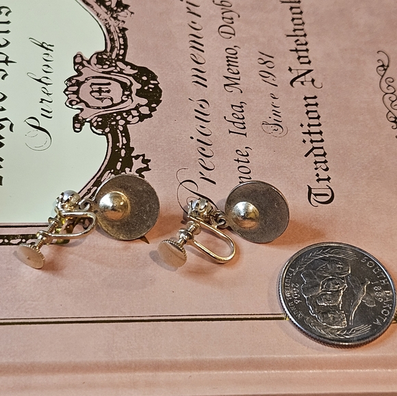 Vintage Lapis Stone with pearl Screwback Earrings - Picture 4 of 5